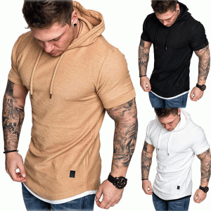 Men Slim Fit O Neck Short Sleeve hooded Hoodie Muscle Tee T-shirt Casual Tops