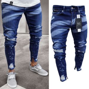 Stylish Men&#039;s Ripped Skinny Jeans Destroyed Frayed Slim Fit Denim Pants Trousers