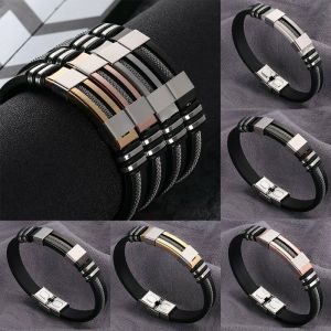 Best4u Jewelry Luxury Stainless Steel Silicon Men  Bracelet Wristband Cuff Bangle Jewelry Gifts