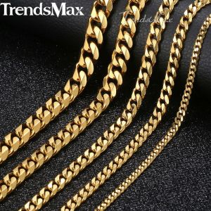 Men 3/5/7/9/11mm 18-36 inch Gold Cuban Link Chain Necklaces Stainless Steel