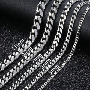 Best4u Jewelry 18"-36" Stainless Steel Silver Tone Chain Cuban Curb Mens Necklace 3/5/7/9/11mm 